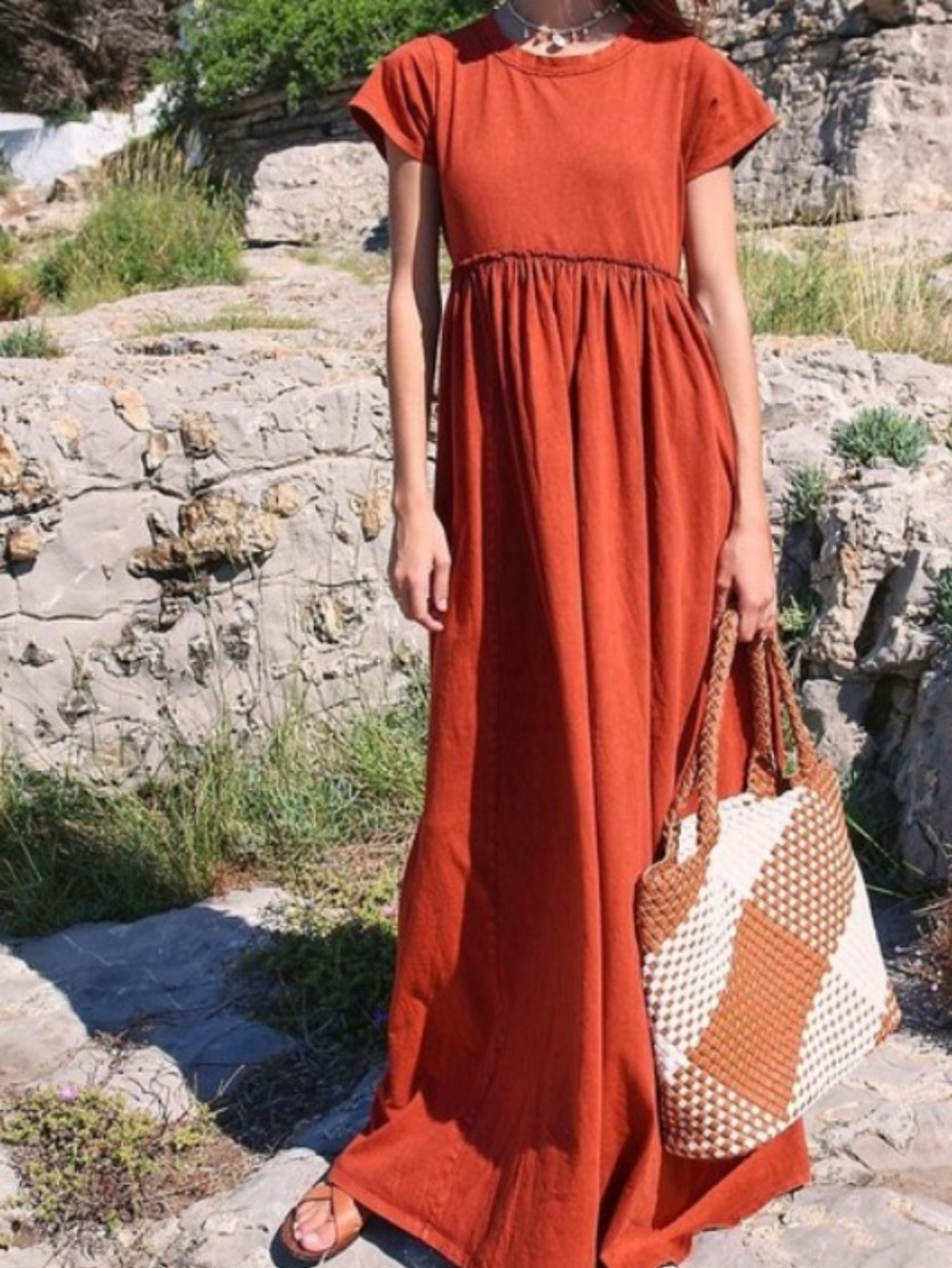 Free People Carissa Rust Burnt Orange Maxi Tee Dress